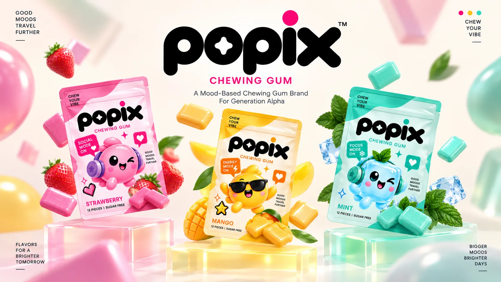 Popix Gum — Packaging Design packaging & visual design mockup 1 by Raghav Chopra